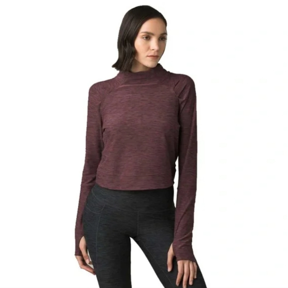 Prana Zandra Funnel Neck Crop Pullover with Thumbholes, Size Small